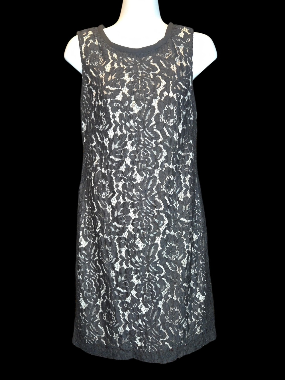 White House Black Market Black Lace Sleeveless Shift Mini Dress